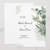 Invitation Aquarelle verte blanche Floral Frontière Mariage I (Devant / Derrière)