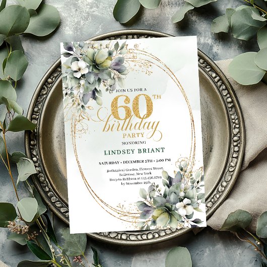 Invitation aquarelle verte Boho pour 60e anniversa