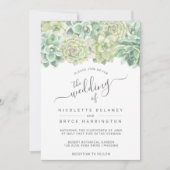 Invitation Aquarelle verte botanique Mariage de succulents (Devant)
