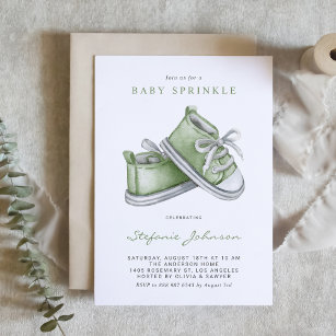 Invitation Aquarelle verte Chaussures pour bébé Sprinkle