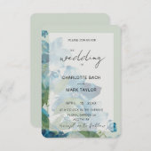 Invitation Aquarelle verte Chic Bleu Sage Floral (Devant / Derrière)