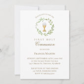 Invitation aquarelle verte couronne première communion sainte (Devant)