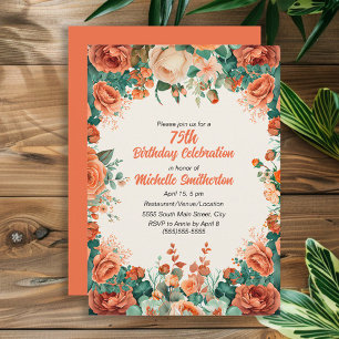 Invitation Aquarelle verte de la Monnaie Orange Floral 75e an