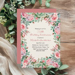 Invitation Aquarelle verte de Monnaie rose Floral 75e anniver<br><div class="desc">Elegant pink and mint green watercolor floral fall/autumn birthday party invitation for women. This invitation is designed for a 75th birthday but can be customized for anyone of any age. Contact me for assistance with your customizations or to request additional matching or coordinating Zazzle products for your event.</div>