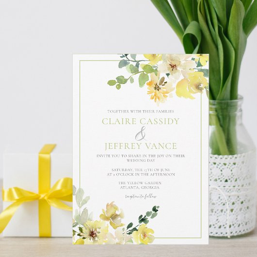 Invitation Aquarelle verte de Sage jaune Mariage d'été