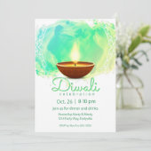 Invitation Aquarelle verte Diwali Diya moderne (Debout devant)