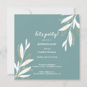 Invitation Aquarelle verte dorée Graduation florale (Dos)