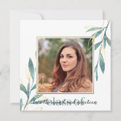 Invitation Aquarelle verte dorée Graduation florale (Devant)