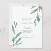 Invitation Aquarelle verte dorée Mariage floral (Devant)