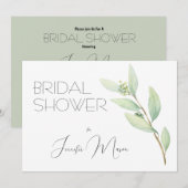 Invitation Aquarelle verte douce Fête des mariées florale (Devant / Derrière)