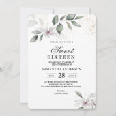 Invitation Aquarelle verte douce Feuille et fleur | Or (Devant)