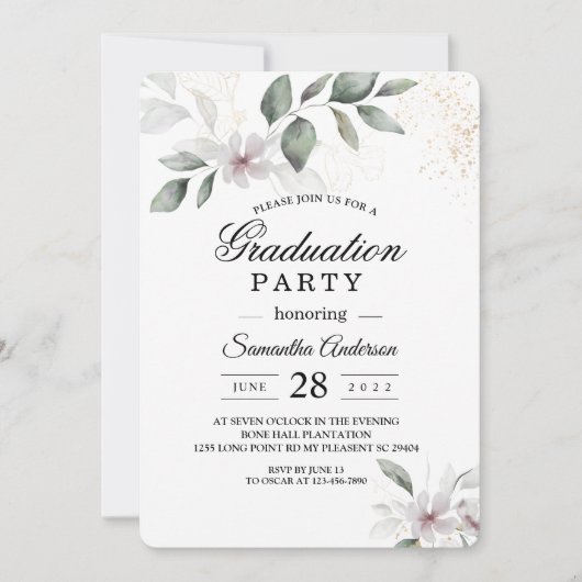 Invitation Aquarelle verte douce Feuille et fleur | Or (Devant)