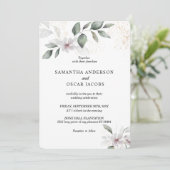 Invitation Aquarelle verte douce Feuille et fleur | Or (Debout devant)