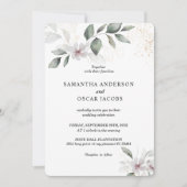 Invitation Aquarelle verte douce Feuille et fleur | Or (Devant)