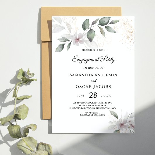 Invitation Aquarelle verte douce Feuille et fleur | Or