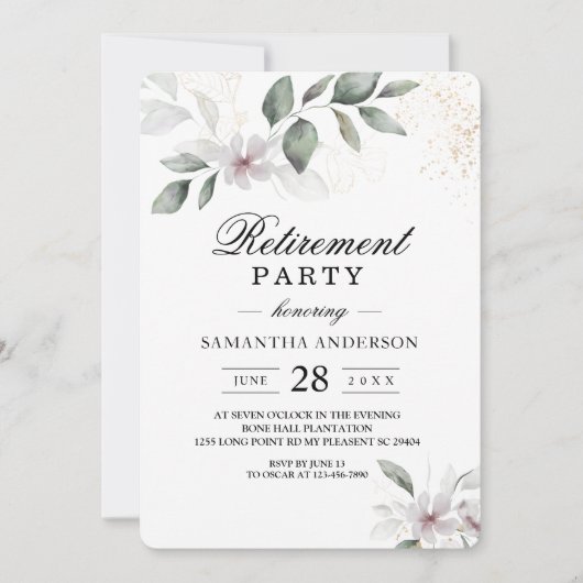 Invitation Aquarelle verte douce Feuille et fleur | Or (Devant)