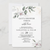 Invitation Aquarelle verte douce Feuille et fleur | Or (Devant)