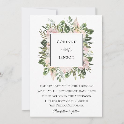Invitation Aquarelle verte Dusty Floral Mariage (Devant)