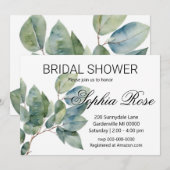 Invitation Aquarelle verte élégante douche nuptiale (Devant / Derrière)