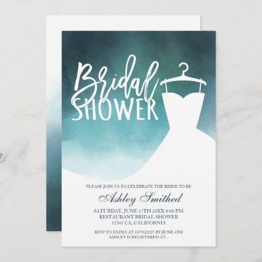 Invitation Aquarelle verte élégante robe chic Douche nuptiale (Devant / Derrière)