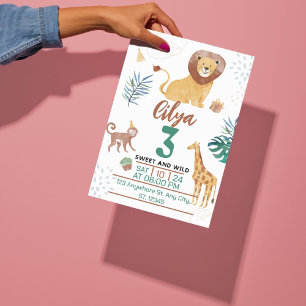 Invitation Aquarelle verte Enfants Illustration Savana Thème