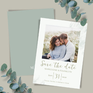 Invitation Aquarelle verte Enregistrer la date Mariage photo