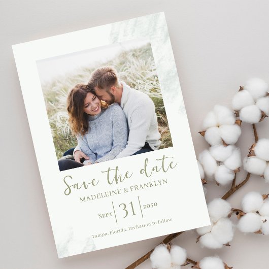 Invitation Aquarelle verte Enregistrer la date Mariage photo