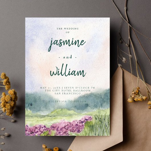 Invitation Aquarelle verte et beige