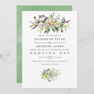 Invitation Aquarelle verte et blanche Sage Mariage Floral