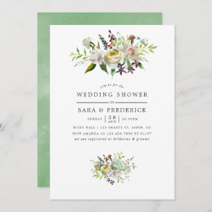Invitation Aquarelle verte et blanche Wedding shower floral