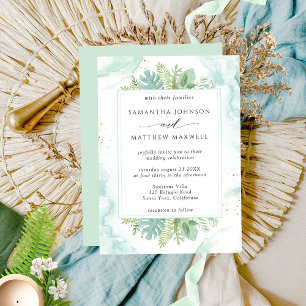 Invitation Aquarelle verte et bleue avec Mariage vert