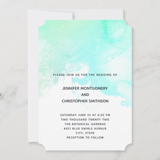 Invitation Aquarelle verte et bleue moderne Mariage simple (Devant)