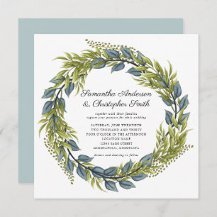 Invitation Aquarelle verte et Mariage Turquoise