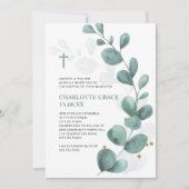 Invitation Aquarelle verte et or Eucalyptus Baptême (Devant)