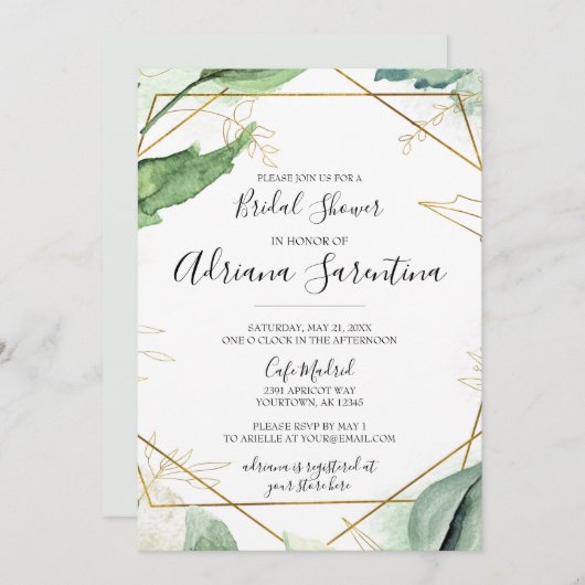 Invitation Aquarelle verte et or Faux Mariage moderne (Devant / Derrière)