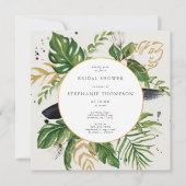 Invitation Aquarelle verte et or Fête des mariées tropicale (Devant)
