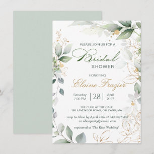 Invitation Aquarelle verte et or feuille Fête des mariées