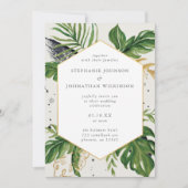 Invitation Aquarelle verte et or Mariage tropical (Devant)