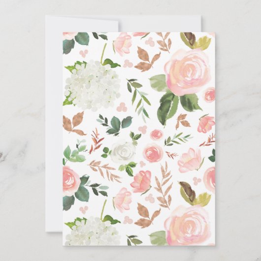 Invitation Aquarelle verte et rose | Baptême (Dos)