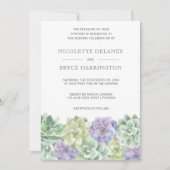 Invitation Aquarelle verte et violette Mariage Succulent (Devant)