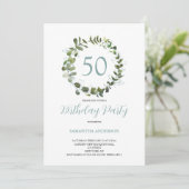 Invitation Aquarelle verte Eucalyptus 50e anniversaire (Debout devant)