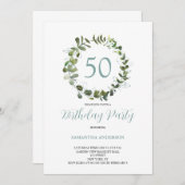 Invitation Aquarelle verte Eucalyptus 50e anniversaire (Devant / Derrière)
