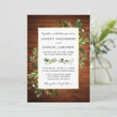 Invitation Aquarelle verte Eucalyptus Mariage bois (Debout devant)