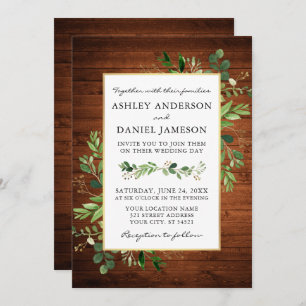 Invitation Aquarelle verte Eucalyptus Mariage bois