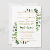 Invitation Aquarelle verte Eucalyptus Photo Mariage or (Devant)