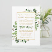Invitation Aquarelle verte Eucalyptus Photo Mariage or (Debout devant)