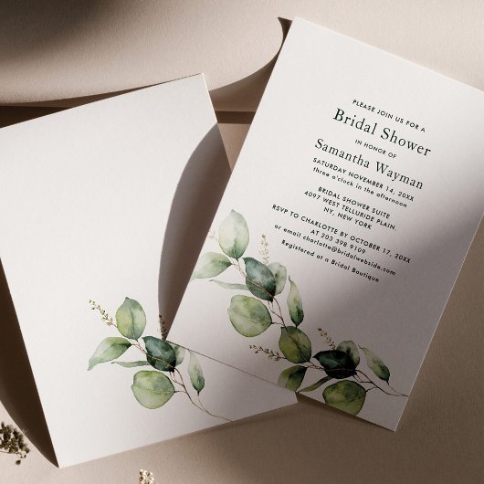 Invitation Aquarelle verte Fête des mariées Eucalyptus