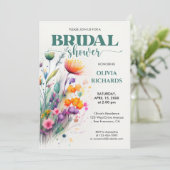 Invitation Aquarelle verte Fête des mariées Fleur sauvage (Debout devant)