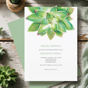 Invitation Aquarelle verte Fête des mariées Succulente