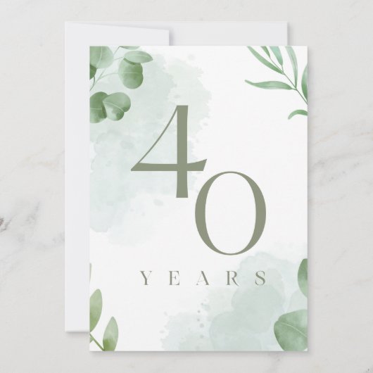 Invitation Aquarelle verte Feuille 40e anniversaire Mariage (Dos)